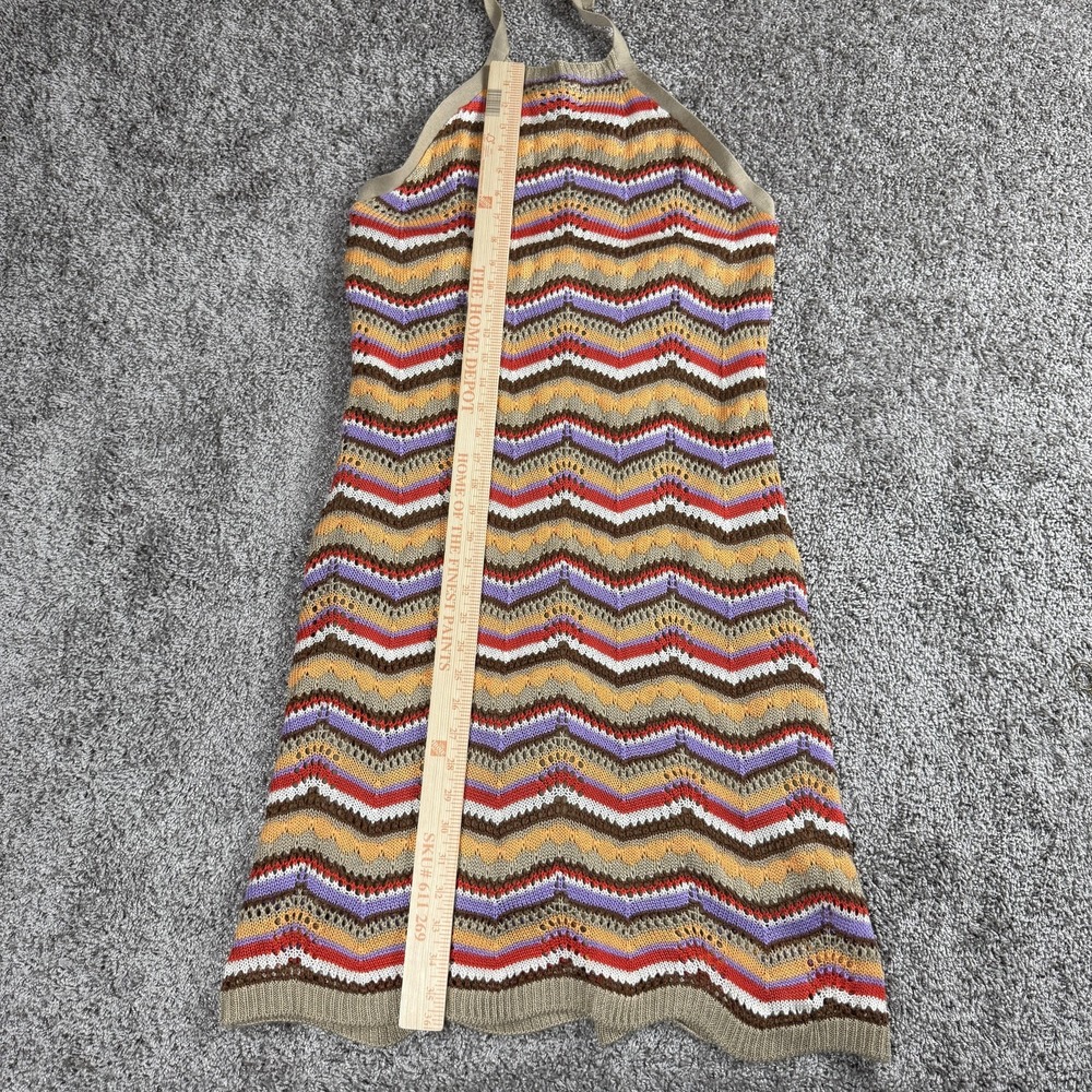 Womens Dress S/M Chevron‎ Knit Halter Crochet Retro Boho Festival Summer Y2K - Picture 4 of 11